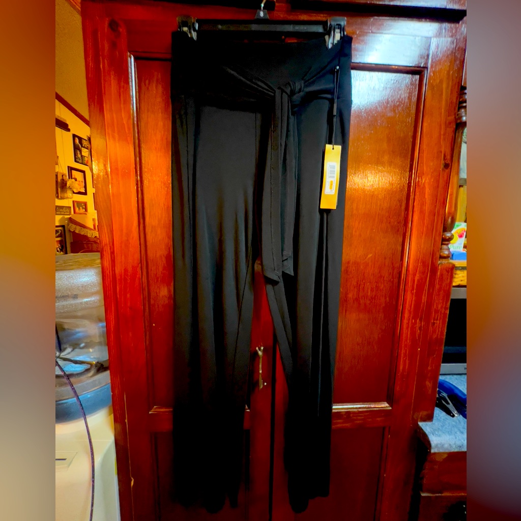 Womens Size Small Brand Donna Karan Ny Sash Tie Pants Black